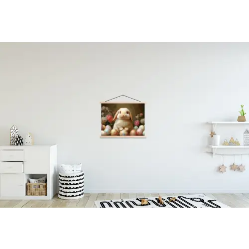 Konijn - Paaseieren - Stilleven textielposter latten blank klein -kinderkamer
