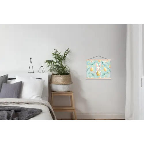 Konijn - Eieren - Takjes textielposter latten blank klein -woonkamer