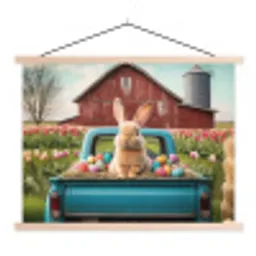 Konijn - Boerderij - Eieren textielposter latten blank klein -3d