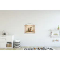 Konijnen - Bloemen - Eieren textielposter latten blank klein -kinderkamer