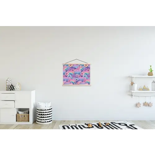 Regenbogen - Bloemen - Kleurrijk - Wolken textielposter latten blank klein -kinderkamer