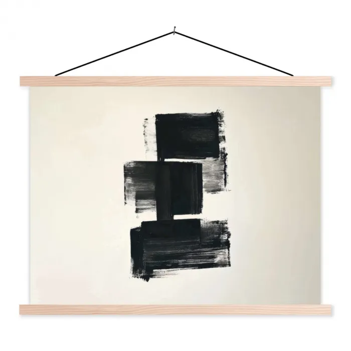 Rechthoeken - Penseelstreken - Abstract - Zwart textielposter latten blank klein -3d