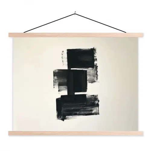 Rechthoeken - Penseelstreken - Abstract - Zwart textielposter latten blank klein -3d