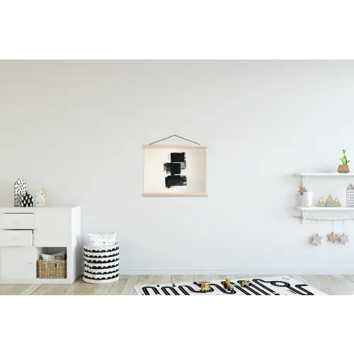 Rechthoeken - Penseelstreken - Abstract - Zwart textielposter latten blank klein -kinderkamer