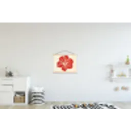 Rode hibiscusbloem - Textuur achtergrond - Beige textielposter latten blank klein -kinderkamer