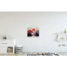 Rode zon - Rivier - brug - Bomen textielposter latten blank klein -kinderkamer