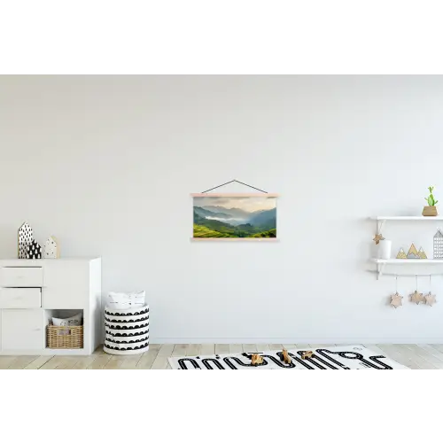 Rijstvelden - Bergen - Groen - Natuur textielposter latten blank klein -kinderkamer
