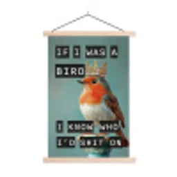 Roodborstje - Vogel - Blauw - Decoratie textielposter latten blank klein -3d