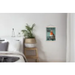 Roodborstje - Vogel - Blauw - Decoratie textielposter latten blank klein -woonkamer