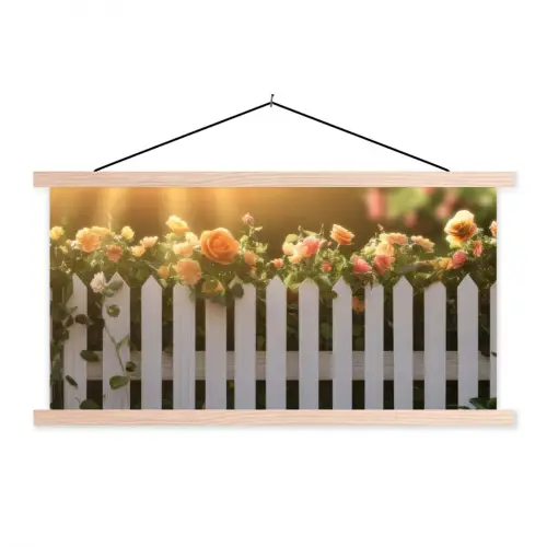 Rozen - Hek - Zonlicht textielposter latten blank klein -3d