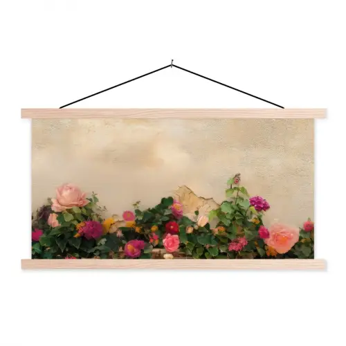 Rozen - Muur - Vintage textielposter latten blank klein -3d