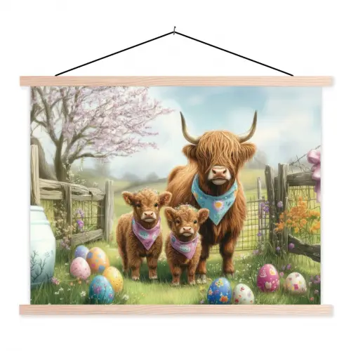 Schotsehooglanders - Paaseieren - Lente textielposter latten blank klein -3d