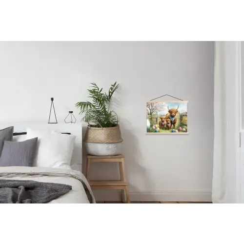 Schotsehooglanders - Paaseieren - Lente textielposter latten blank klein -woonkamer