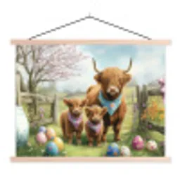 Schotsehooglanders - Paaseieren - Lente textielposter latten blank klein -3d