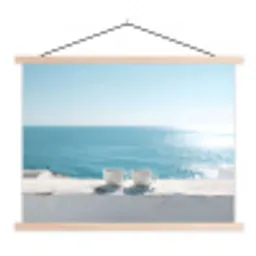 Zee - Koffiekopjes - Zomers textielposter latten blank klein -3d