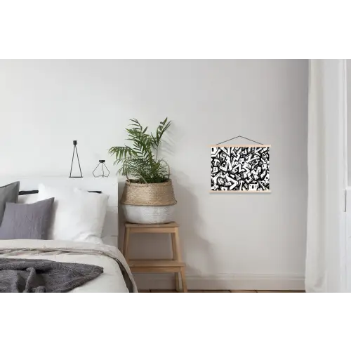 Vormen - Letters - Graffiti - Zwart textielposter latten blank klein -woonkamer