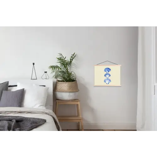 Schelpen - Blauw - Beige textielposter latten blank klein -woonkamer