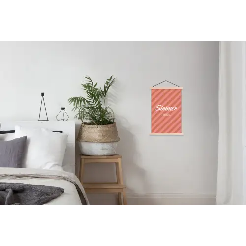 Simmer - Hartjes - Strepen - Roze textielposter latten blank klein -woonkamer