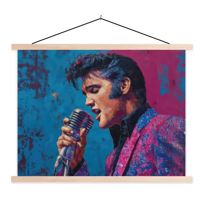 Zingende man - Glitterjas - Microfoon textielposter latten blank klein -3d