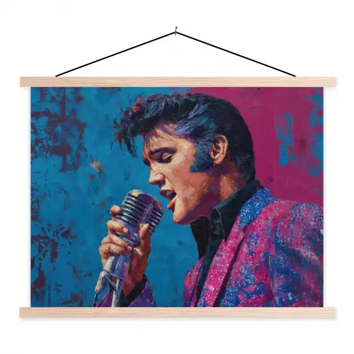 Zingende man - Glitterjas - Microfoon textielposter latten blank klein -3d