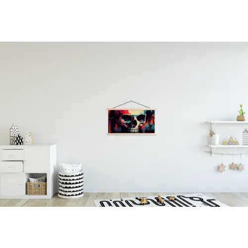 Schedel - Abstract - Rood - Blauw - Graffiti textielposter latten blank klein -kinderkamer