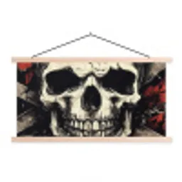 Schedel - Kettingen - Rood textielposter latten blank klein -3d
