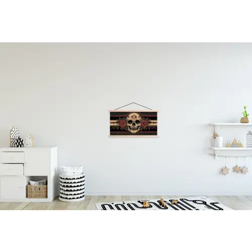 Schedel - Rozen - Gotisch textielposter latten blank klein -kinderkamer