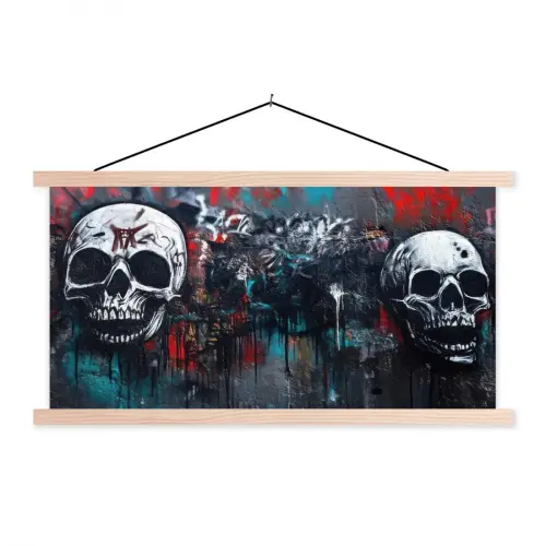 Schedels - Graffiti - Abstract textielposter latten blank klein -3d