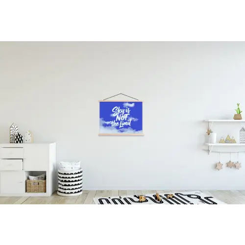 Sky is not the limit - Blauwe lucht - Wolken textielposter latten blank klein -kinderkamer