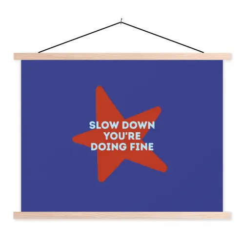 Slow down you're doing fine - Ster - Blauw textielposter latten blank klein -3d