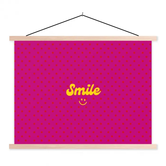 Smile - Stippen - Roze textielposter latten blank klein -3d