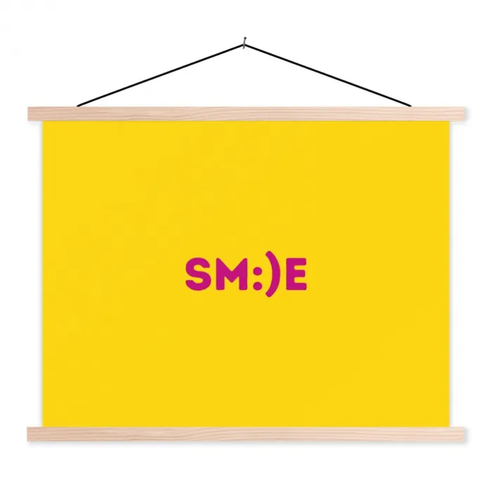 Smile - Roze - Geel textielposter latten blank klein -3d