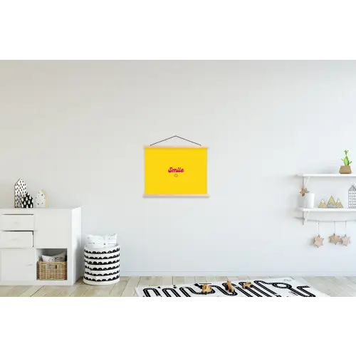 Smile - Geel - Roze textielposter latten blank klein -kinderkamer