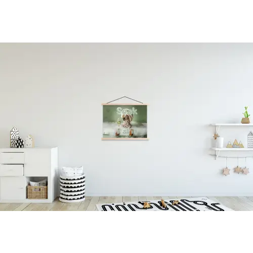 Soak it all in - Hond - Bad textielposter latten blank klein -kinderkamer
