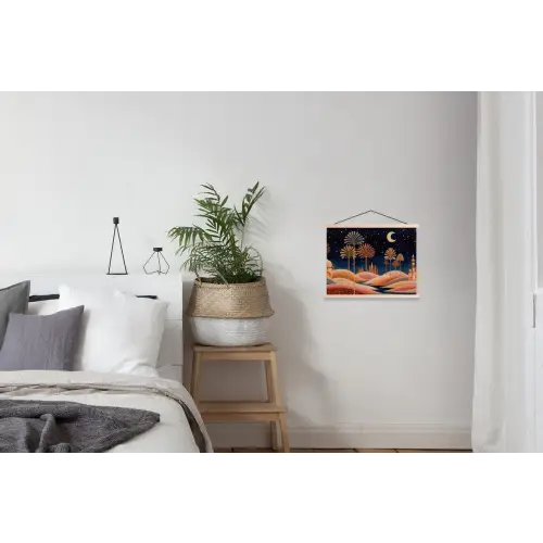 Sterrenhemel - Palmen - Rivier textielposter latten blank klein -woonkamer