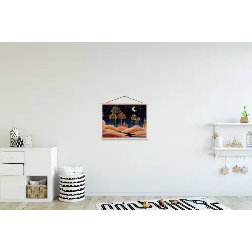Sterrenhemel - Palmen - Rivier textielposter latten blank klein -kinderkamer