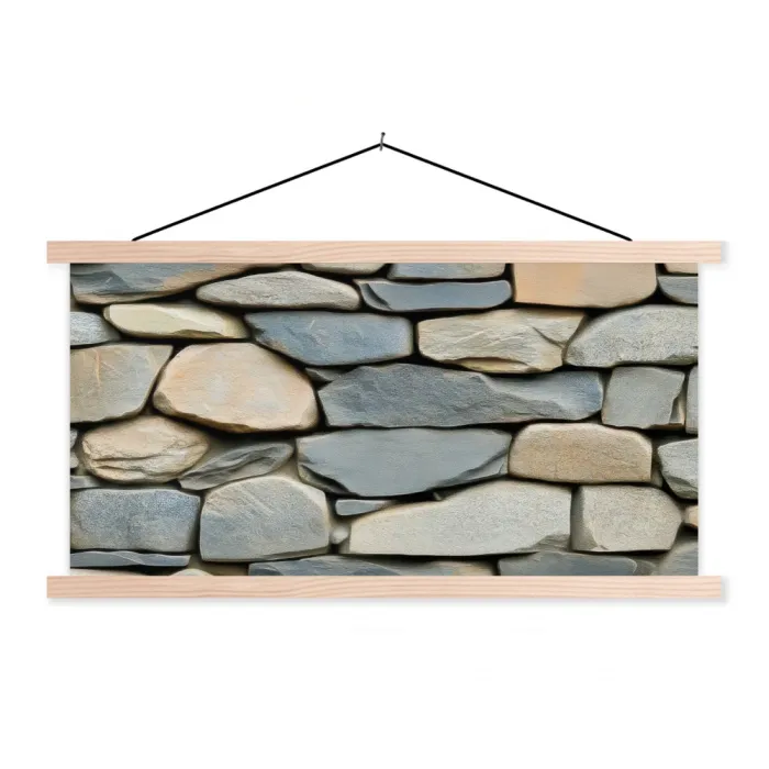 Stenen - Rustiek - Grijs textielposter latten blank klein -3d