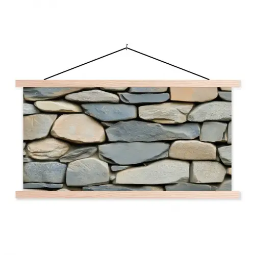 Stenen - Rustiek - Grijs textielposter latten blank klein -3d