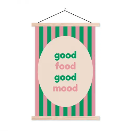 Gestreept - Quote - Ovaal - Roze textielposter latten blank klein -3d