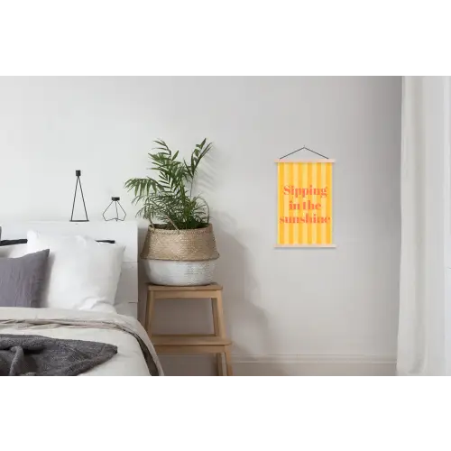 Gestreept - Geel - Sunshine - Letters textielposter latten blank klein -woonkamer