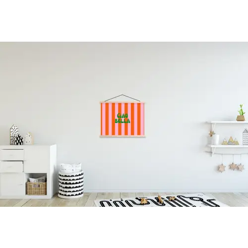 Strepen - Oranje - Verticaal - Ciao bella textielposter latten blank klein -kinderkamer