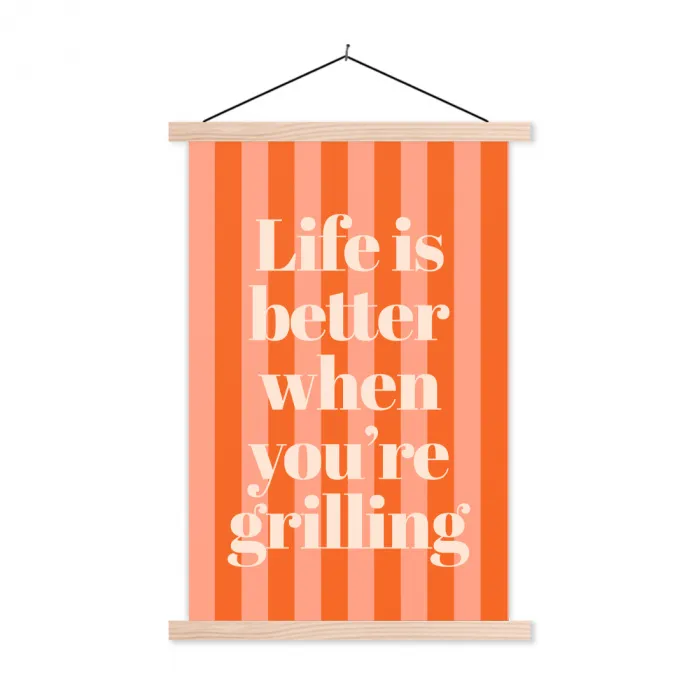 Tekst - Gestreept - Oranje - Zomer textielposter latten blank klein -3d