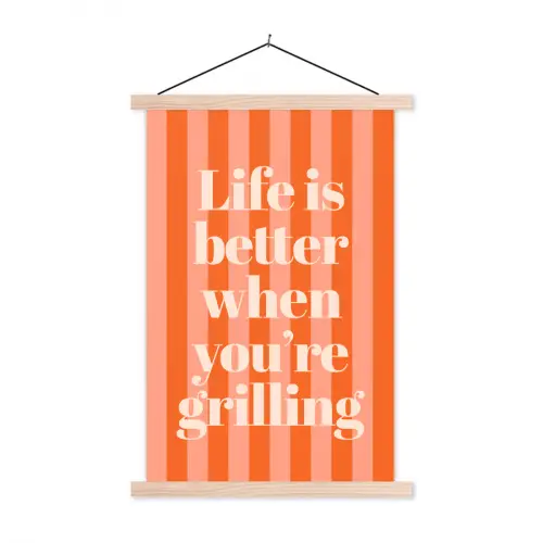 Tekst - Gestreept - Oranje - Zomer textielposter latten blank klein -3d
