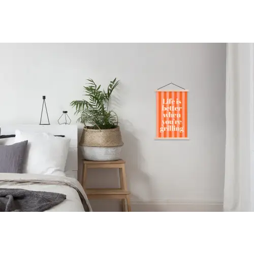 Tekst - Gestreept - Oranje - Zomer textielposter latten blank klein -woonkamer