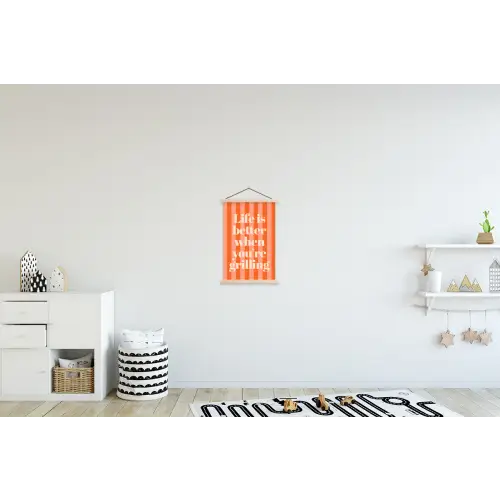 Tekst - Gestreept - Oranje - Zomer textielposter latten blank klein -kinderkamer