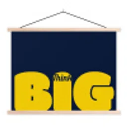 Think big - Blauw - Geel textielposter latten blank klein -3d