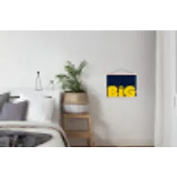 Think big - Blauw - Geel textielposter latten blank klein -woonkamer