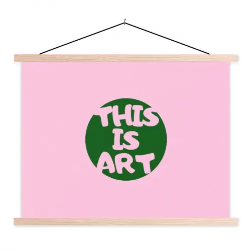 This is art - Tekst - Cirkel - Groen textielposter latten blank klein -3d