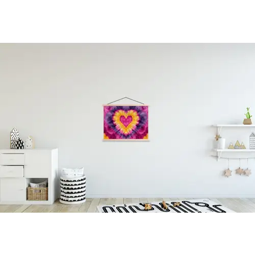 Tie dye - Hartvorm - Vlammen - Oranje textielposter latten blank klein -kinderkamer
