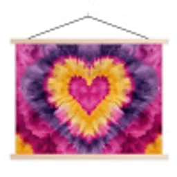 Tie dye - Hartvorm - Vlammen - Oranje textielposter latten blank klein -3d
